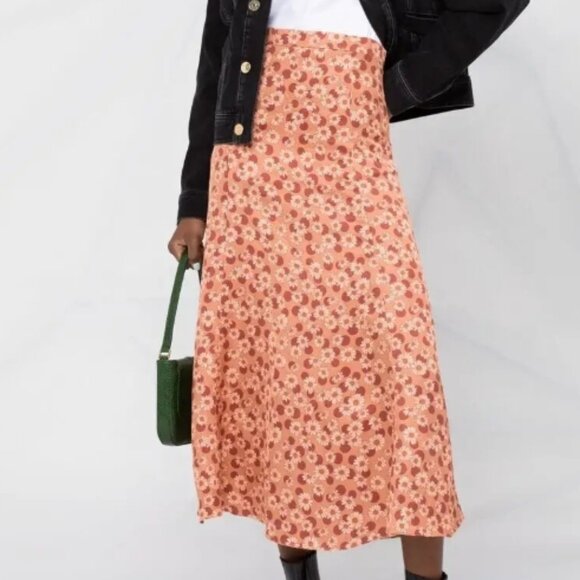 NWT Sandro Pascaline Floral & Polka Dot Midi Skirt in Antique Rose L $ 340 - Picture 1 of 13